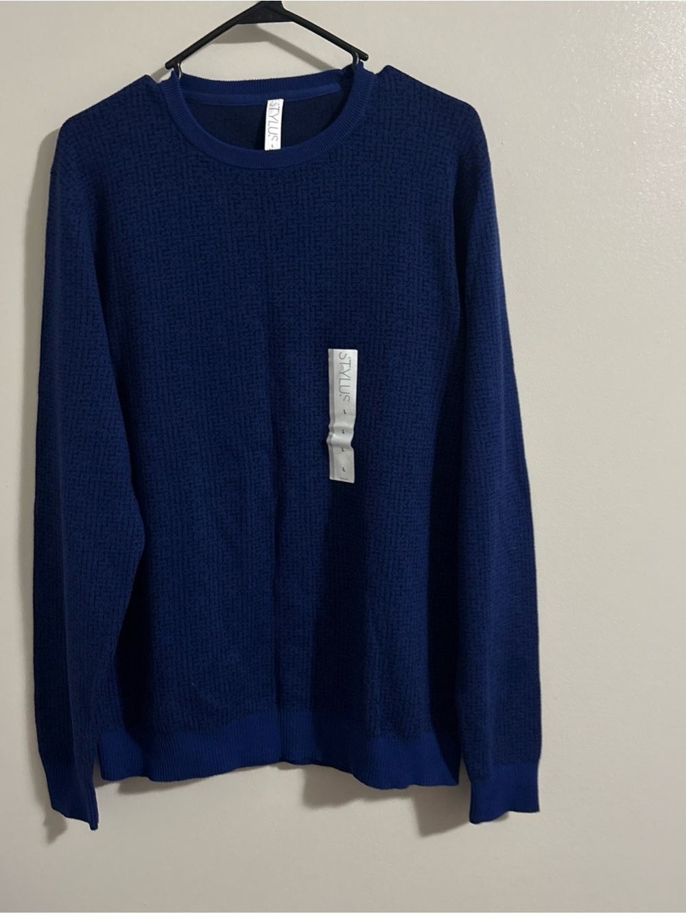 STYLUS Men's Deep Navy Textured Crewneck Sweater